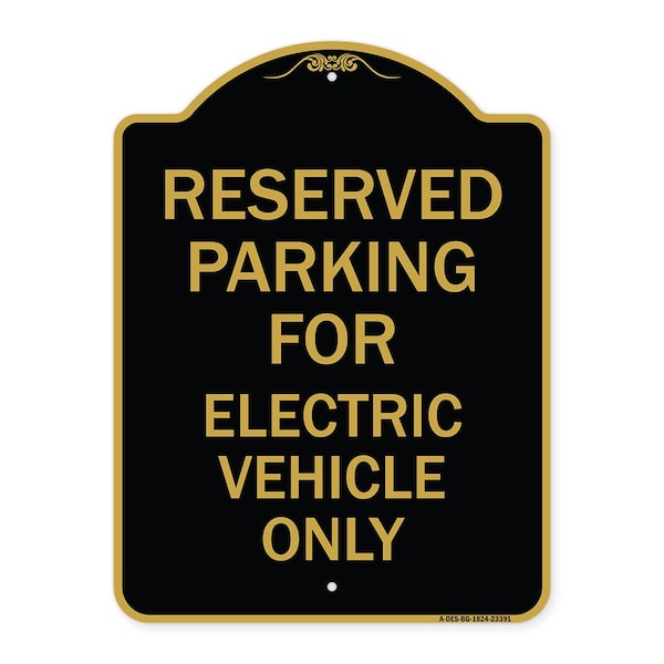 Signmission Parking Reserved for Electric Vehicle Only, Black & Gold Aluminum Sign, 18" x 24", BG-1824-23391 A-DES-BG-1824-23391 - main